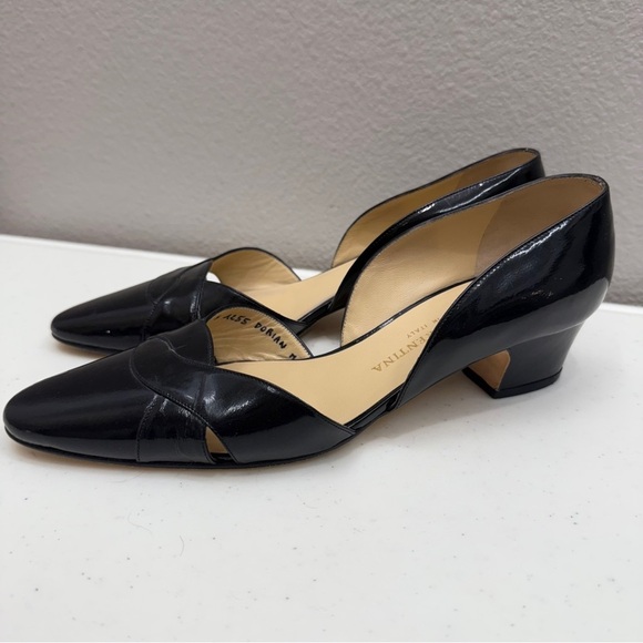 Silvia Fiorentina Low Heel Pumps Shoes Size 8 Black Patent Leather - Picture 1 of 10